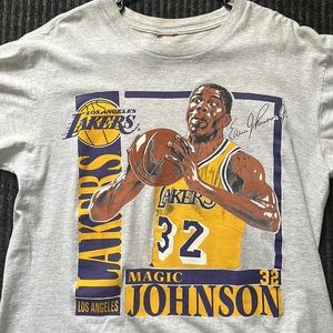 Vintage Nutmeg Mills NBA LA Lakers Magic Johnson T-Shirt Size L